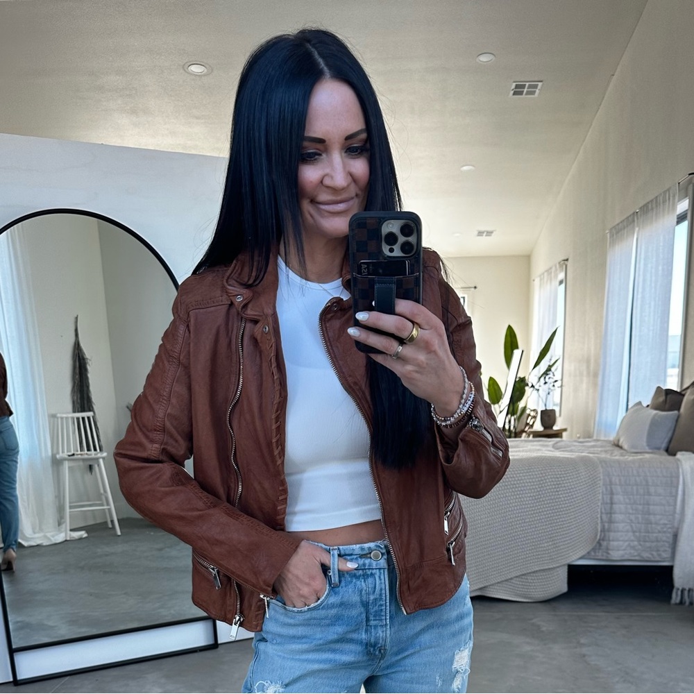 Lauriebelles one of a kind Leather Jacket Cognac Silver hardware Sample size S